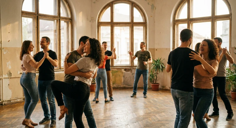 Ilustrație: Oameni fericiți, simbolizând beneficiile fizice și mentale ale dansului. Cursuri salsa începători Cluj.