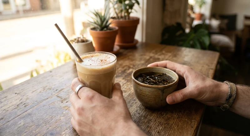 Ceainicul din ceramică și ingredientele pentru a prepara un chai latte autentic în 2026.
