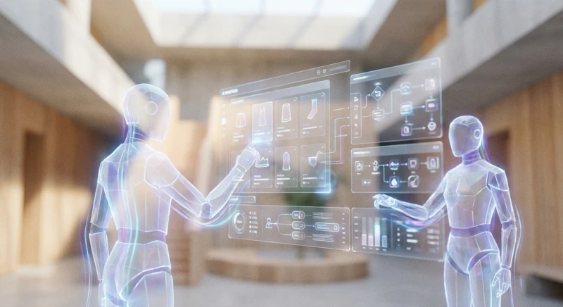 Illustration: AI shopping agent assisting a customer in a futuristic shopping experience
